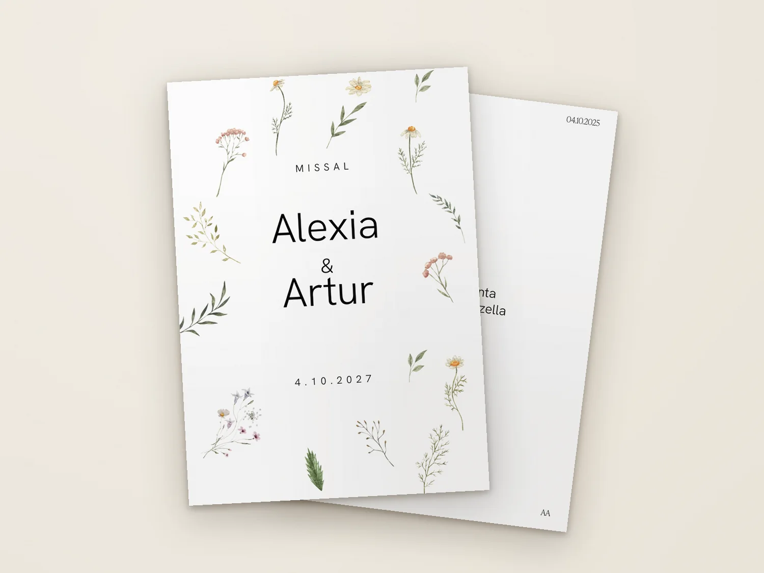 Misal de boda floral impreso
